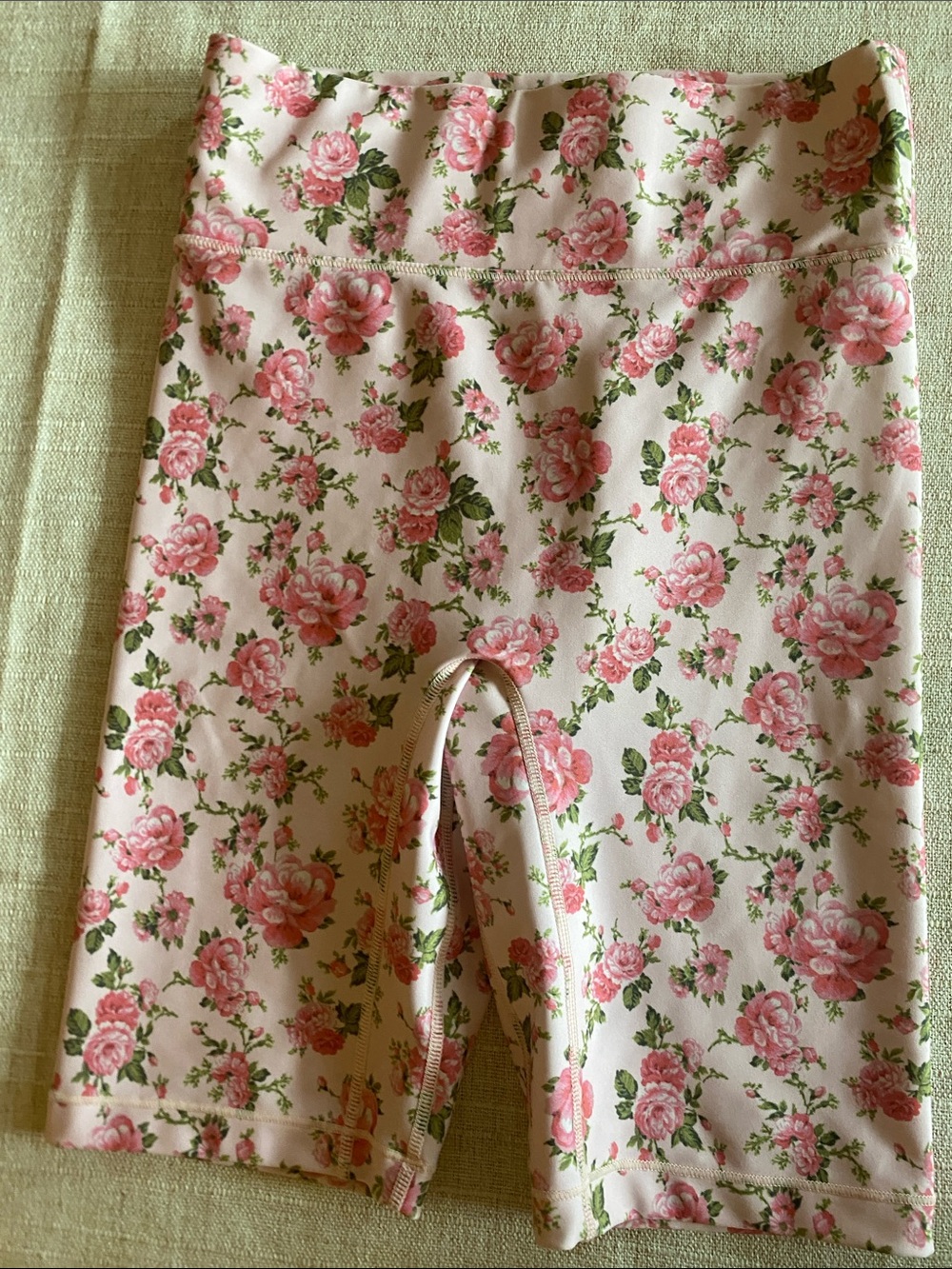 LoveShackFancy Pink Rose-Print Bike Shorts